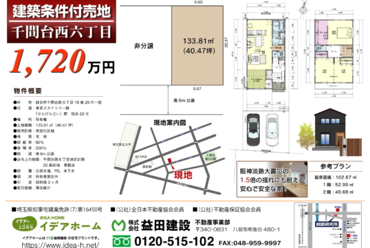 【売地】千間台西6丁目 価格:1720万円